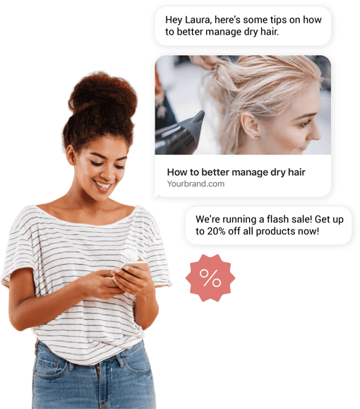 Re-engage beauty customers Image of brand sending a sale notification to a customer over chat