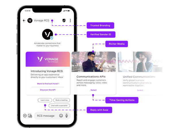 RCS showcasing content about RCS on an iphone device