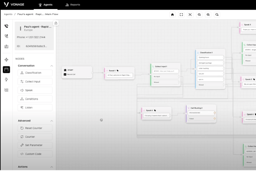 Screenshot of Vonage AI Studio interface