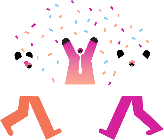 Illustration of 3 business people celebrating with confetti
